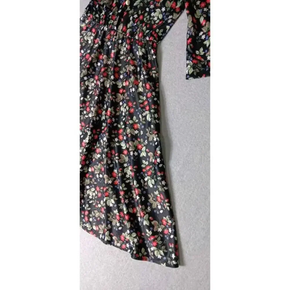 Homemade Grandmacore 3/4 Sleeve Midi Dress Womens Size Small Black Flowers... - Picture 4 of 10